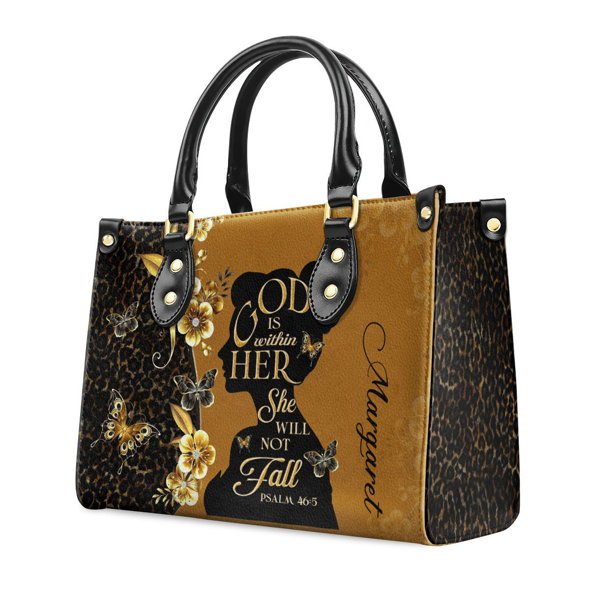 Personalized Christian Leather Handbag, God Is Within Her Psalm 46:5 Custom Name Purse, Faith Bible Verse Tote for Women BLAF28